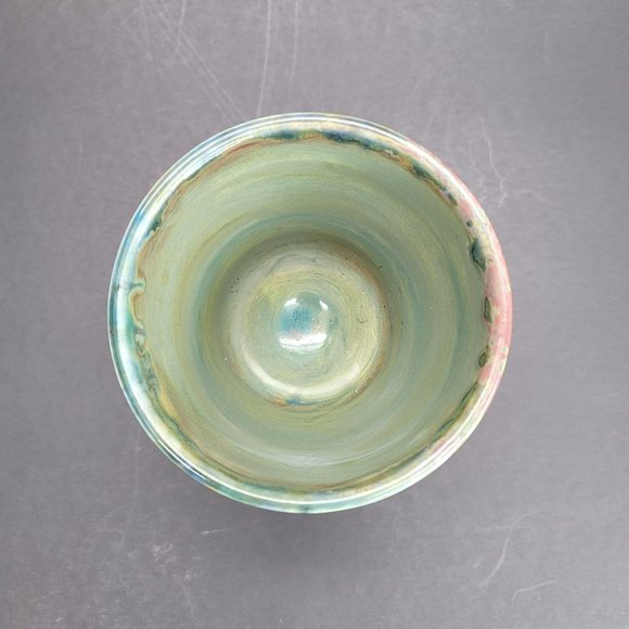 Sooz Glazebrook Footed Pot Bowl Art Pottery Artisan Signed Blue Copper JS8138 - Picture 5 of 7